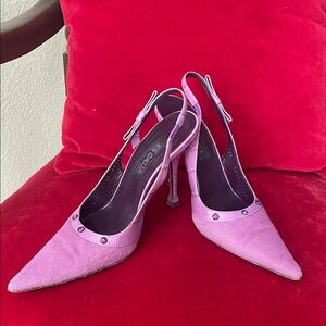 Escada  Lavender Pointed-Toe Slingback Heels with Stud Trim